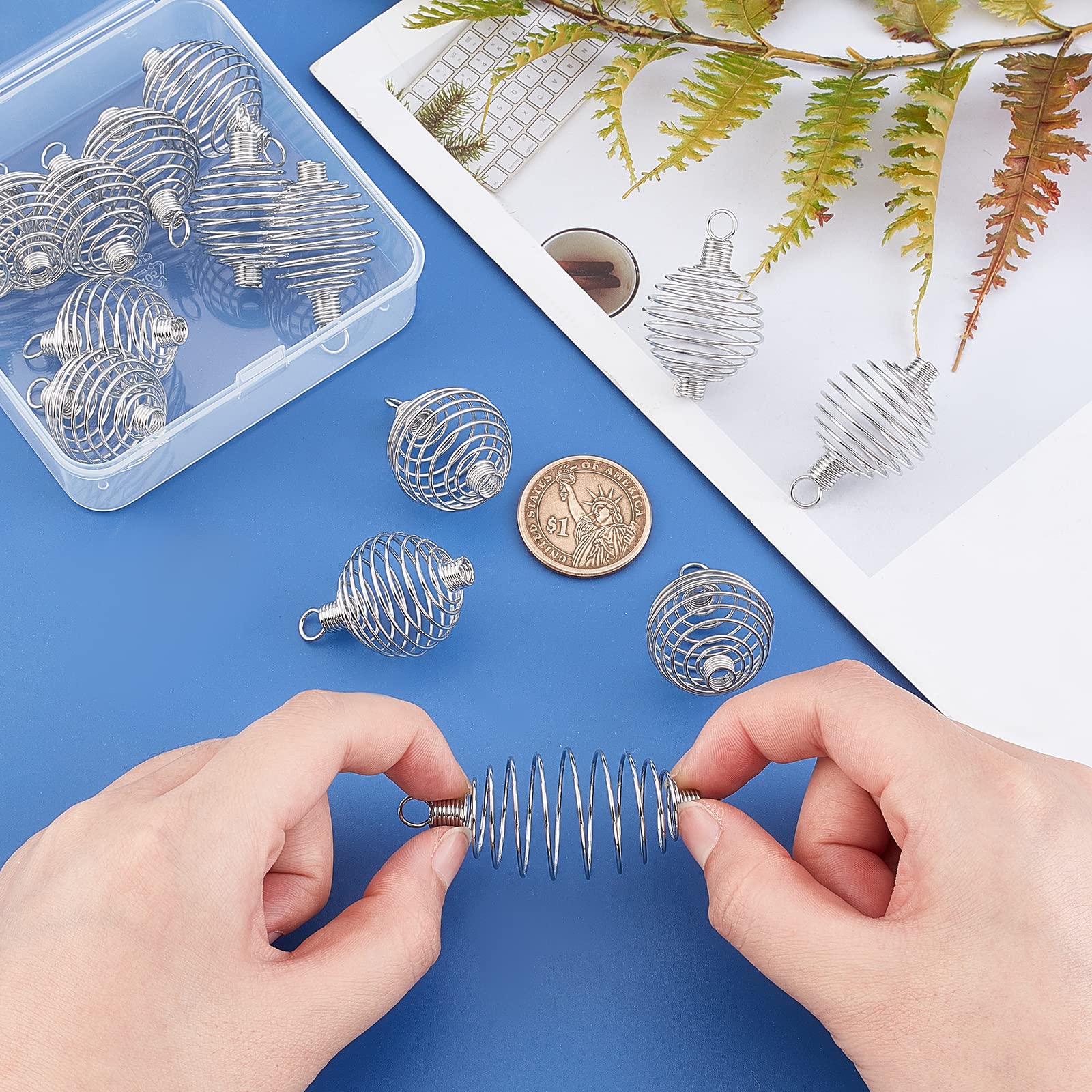 PH PandaHall 15 Pcs Stainless Steel Wrap-Around Spiral Round Bead